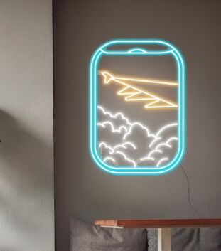 Flugzeugfenster mit Wolken und Tragfläche LED-Neonschild für Wohnzimmer Cafe