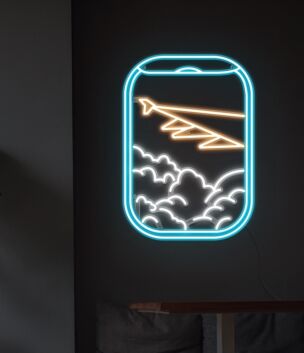 Flugzeugfenster mit Wolken und Tragfläche LED-Neonschild für Wohnzimmer Cafe