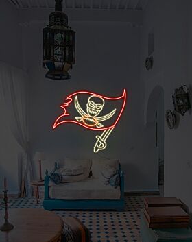 Piratenflagge mit Totenkopf und Football LED-Neonschild für Wohnzimmer Sportbar