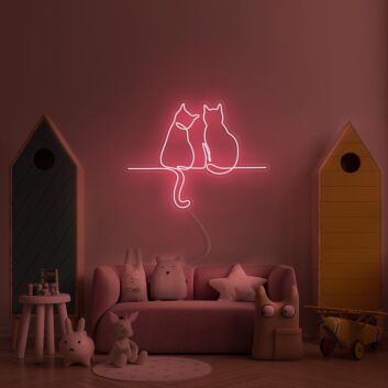 zwei Katzen auf einem Ast LED-Neonschild Wohnzimmer Kinderzimmer