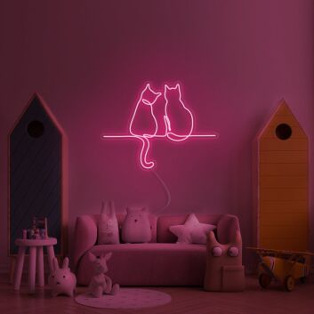 zwei Katzen auf einem Ast LED-Neonschild Wohnzimmer Kinderzimmer
