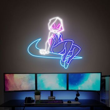 Comic-Superheldin sitzend LED-Neonschild Gamingzimmer
