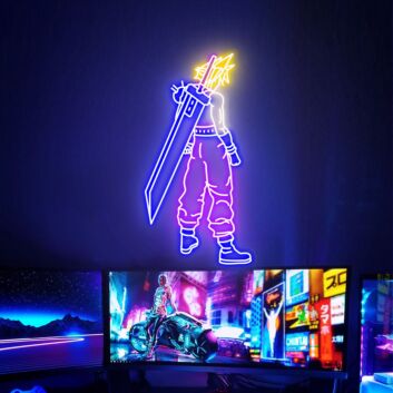 Krieger Figur LED Neonschild mit Schwert im Anime Stil für Gaming Zimmer