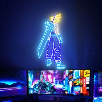 Krieger Figur LED Neonschild mit Schwert im Anime Stil für Gaming Zimmer