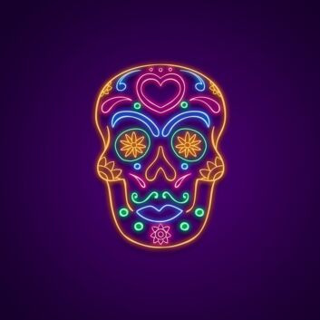Bunter Totenkopf LED Neonschild im Sugar Skull Stil für Wanddekoration