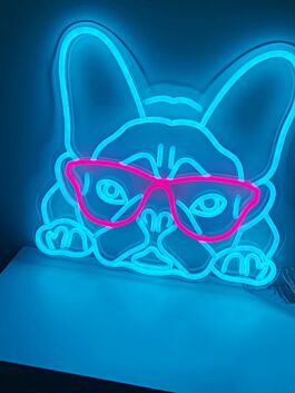 Französische Bulldogge mit Brille LED-Neonschild Wohnzimmer Bar
