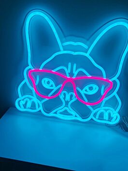 Französische Bulldogge mit Brille LED-Neonschild Wohnzimmer Bar
