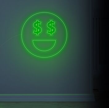 Smiley mit Dollarzeichen-Augen LED-Neonschild für Bar und Gaming