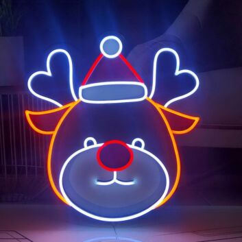 Rentierkopf mit Weihnachtsmütze LED-Neonschild Wohnzimmer Weihnachtsdeko