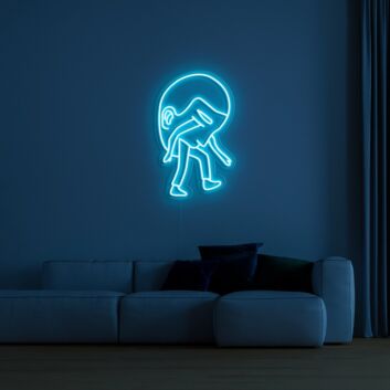 gehende Figur mit gesenktem Kopf LED-Neonschild Wohnzimmer Lounge