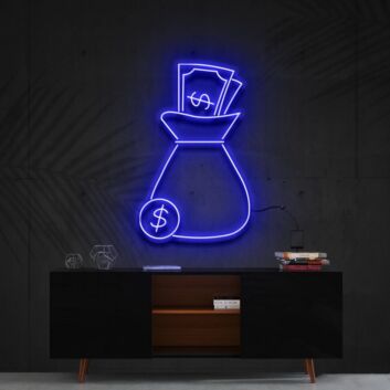 Geldsack mit Münze und Geldscheinen LED-Neonschild für Büro Arbeitszimmer