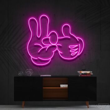 Cartoon-Hand mit Victory- und Okay-Geste LED-Neonschild Wohnzimmer Gamingzimmer