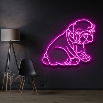 sitzender Bulldoggenwelpe LED-Neonschild Wohnzimmer Haustierladen