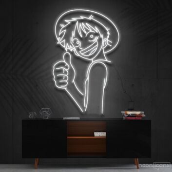 Animefigur mit Strohhut und Daumen hoch LED-Neonschild Wohnzimmer Gamingzimmer