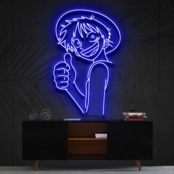 Animefigur mit Strohhut und Daumen hoch LED-Neonschild Wohnzimmer Gamingzimmer