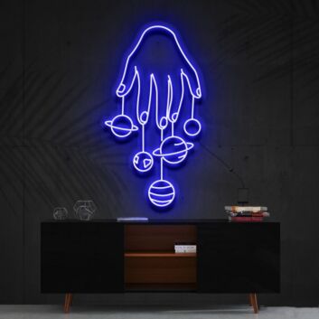 Hand mit hängenden Planeten LED-Neonschild Wohnzimmer Studio