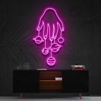 Hand mit hängenden Planeten LED-Neonschild Wohnzimmer Studio