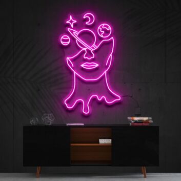 Abstraktes Gesicht mit Planeten und Sternen LED-Neonschild Wohnzimmer Studio