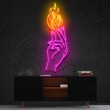 Hand mit Flamme LED-Neonschild Wohnzimmer Bar