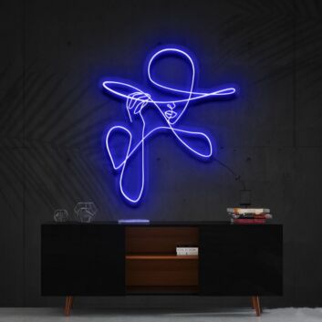 Gesicht mit breitem Hut LED-Neonschild für Wohnzimmer und Studio