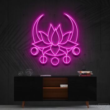 Lotusblume mit Mondsymbolen LED-Neonschild Wohnzimmer Yoga Studio