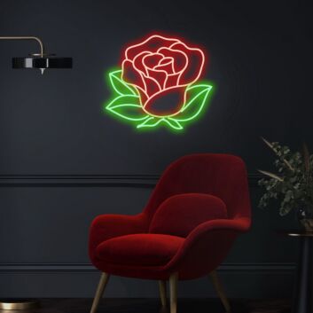 Rosenblüte mit Blättern LED-Neonschild Wohnzimmer Schlafzimmer