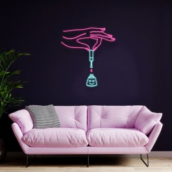 Hand mit Nagellackflasche LED-Neonschild für Nagelstudio
