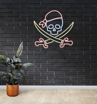Piraten Totenkopf mit gekreuzten Säbeln LED-Neonschild Bar Club