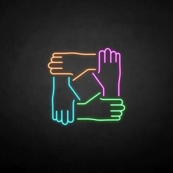 vier verbundene Hände LED-Neonschild Büro Gemeinschaftsraum