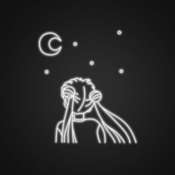 Mädchen mit langen Haaren und Mond LED-Neonschild Schlafzimmer Wohnzimmer