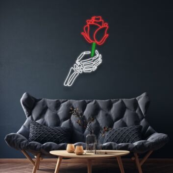 Skelett Hand mit Rose LED-Neonschild für Bar und Tattoo Studio