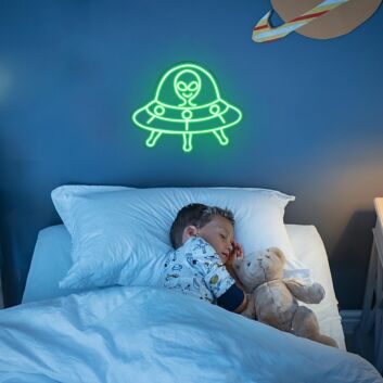 UFO mit Alien LED-Neonschild für Kinderzimmer Schlafzimmer