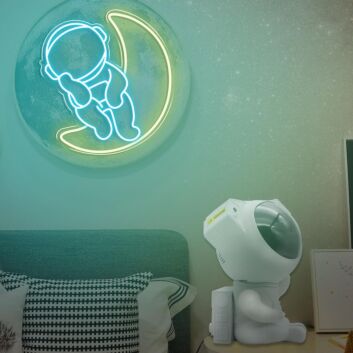 Astronaut auf Mondsichel LED-Neonschild für Kinderzimmer Wohnzimmer