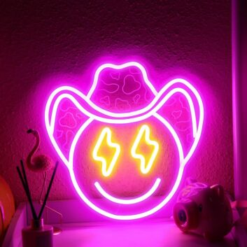 Cowboy Smiley Gesicht LED-Neonschild Wohnzimmer Kinderzimmer