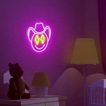 Cowboy Smiley Gesicht LED-Neonschild Wohnzimmer Kinderzimmer