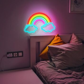 Regenbogen mit Wolken LED-Neonschild für Kinderzimmer und Wohnzimmer