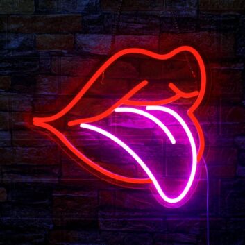 rote Lippen mit herausgestreckter Zunge LED-Neonschild für Bar Club