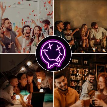Schmelzendes Smiley Gesicht mit herausgestreckter Zunge LED-Neonschild Wohnzimmer Gamingzimmer