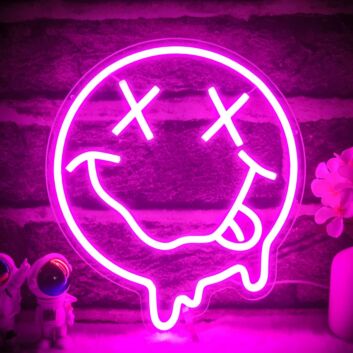 Schmelzendes Smiley Gesicht mit herausgestreckter Zunge LED-Neonschild Wohnzimmer Gamingzimmer