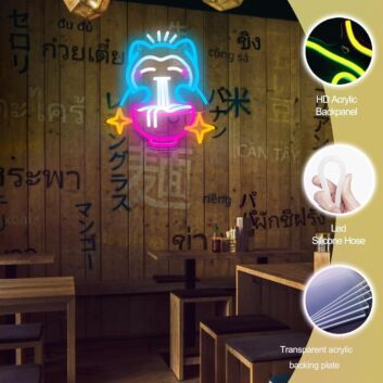 Katze mit Nudelschüssel LED-Neonschild für Restaurant Küche