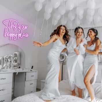 This is our happy place LED-Neonschild für Hochzeit Fotohintergrund
