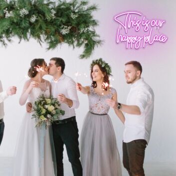 This is our happy place LED-Neonschild für Hochzeit Fotohintergrund