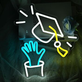 Absolventenhut mit Händen LED-Neonschild für Schule Universität