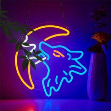 heulender Wolf mit Mond LED-Neonschild Wohnzimmer Bar