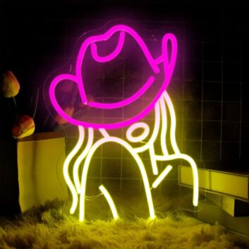 Frau mit Cowboyhut LED-Neonschild für Bar und Wohnzimmer