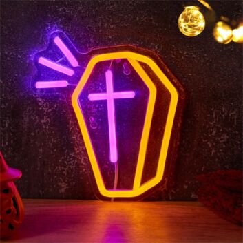Sarg mit Kreuz LED-Neonschild für Halloween Bar