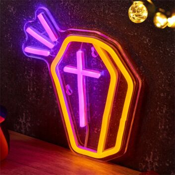 Sarg mit Kreuz LED-Neonschild für Halloween Bar