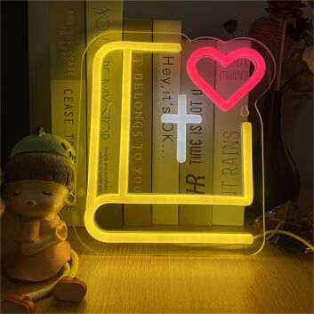 Bibel mit Kreuz und Herz LED-Neonschild