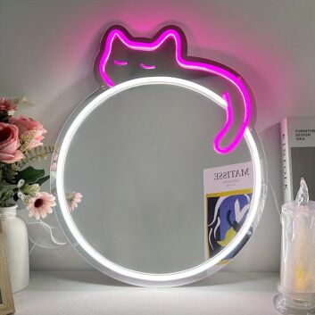 schlafende Katze auf rundem Spiegel LED-Neonschild Wohnzimmer Schlafzimmer