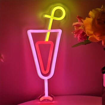 Cocktailglas mit Strohhalm LED-Neonschild Bar Wohnzimmer